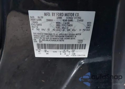 2010 Lincoln Mkx z USA, uszkodzony, nr VIN 2LMDJ6JC5ABJ01870